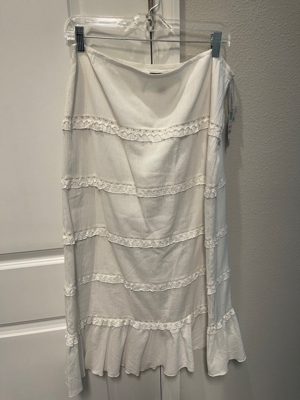INC International Concepts White Asymmetrical Ruffle Midi Skirt